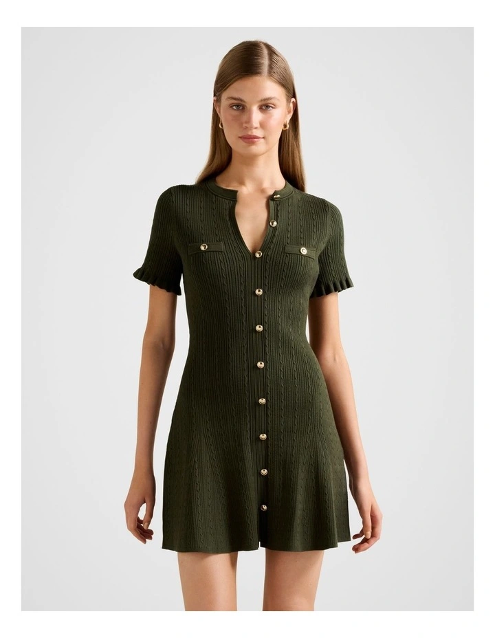 Violetta Stitch Interest Mini Dress in Green image 1