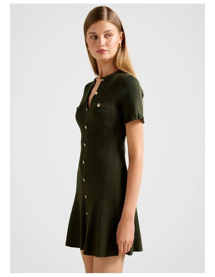 Violetta Stitch Interest Mini Dress in Green image 3