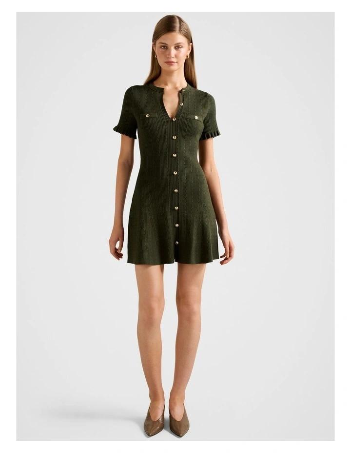 Violetta Stitch Interest Mini Dress in Green image 5