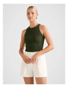 Carla Racer Ribbed Knitted Tank Top in Green