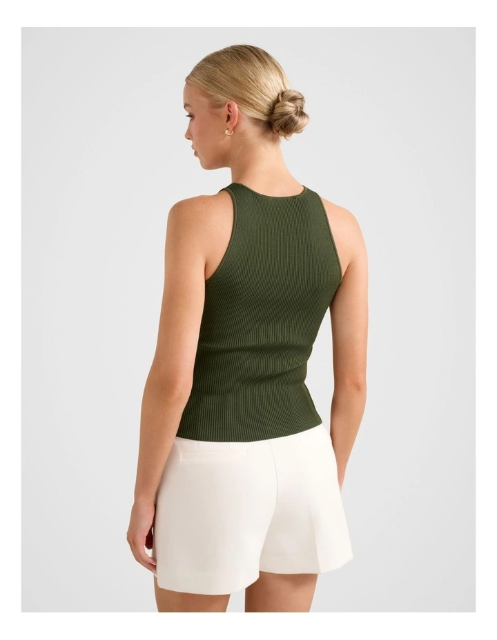 Carla Racer Ribbed Knitted Tank Top in Green image 2