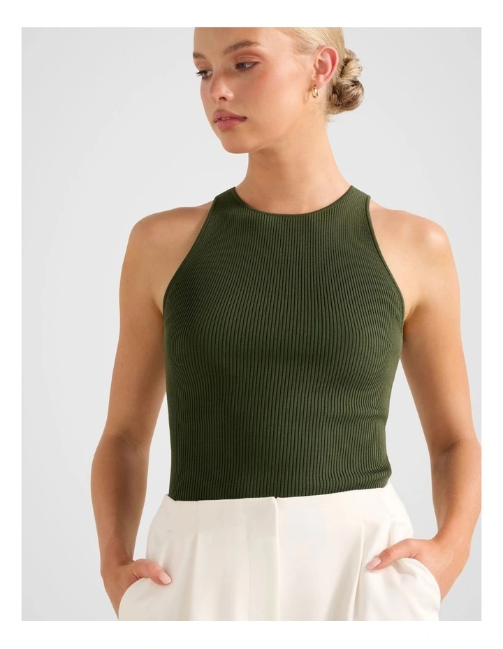 Carla Racer Ribbed Knitted Tank Top in Green image 4