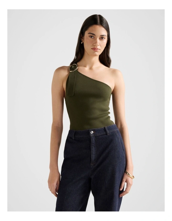 Monroe Asymmetrical Knitted Top in Green image 1
