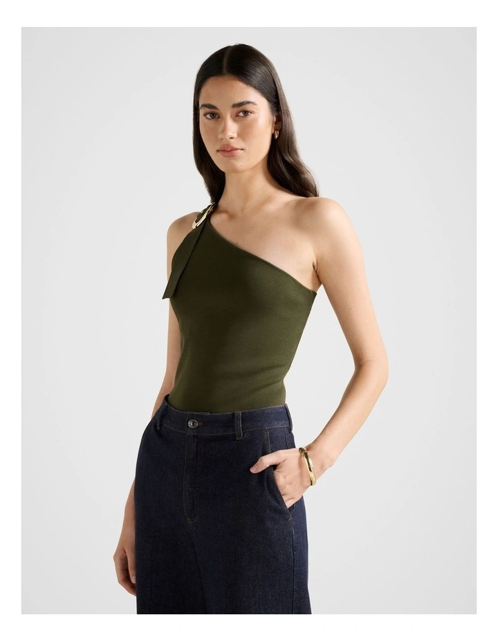 Monroe Asymmetrical Knitted Top in Green image 3