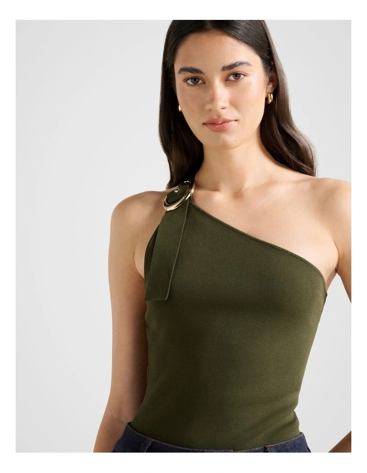 Monroe Asymmetrical Knitted Top in Green image 4