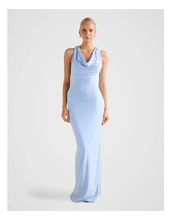 Aliki Cowl Jersey Maxi Dress in Blue
