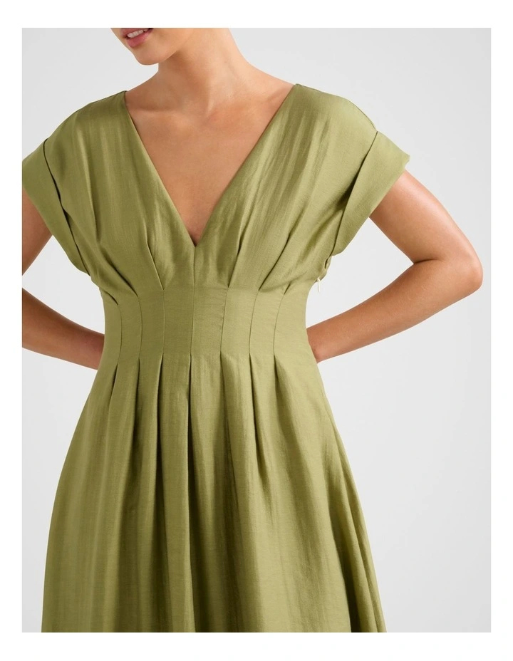 Alessandra Tuck Detail Midi Dress in Green image 4