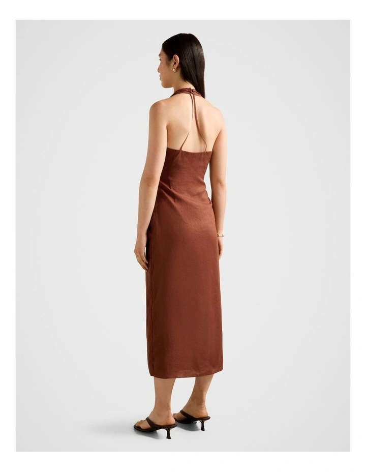 Livia Linen Hardware Wrap Midi Dress in Brown image 2