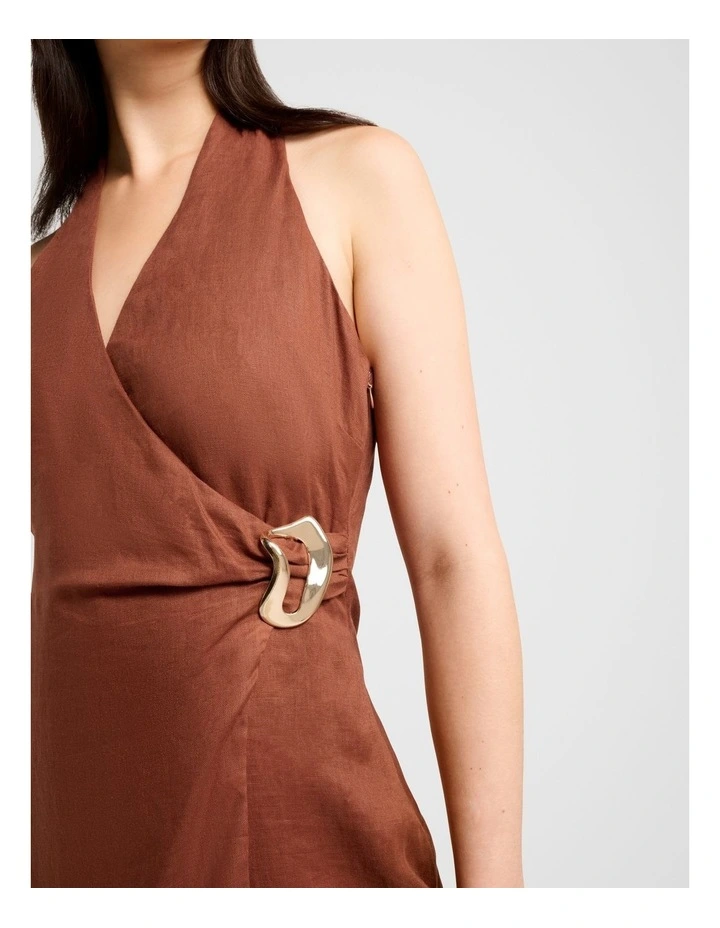 Livia Linen Hardware Wrap Midi Dress in Brown image 4