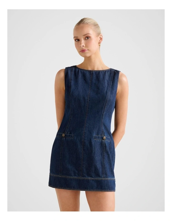 Spencer Denim Mini Dress in Blue image 1