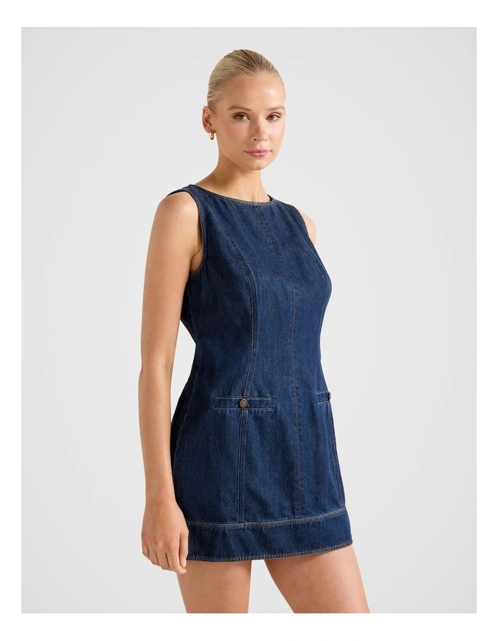 Spencer Denim Mini Dress in Blue image 3