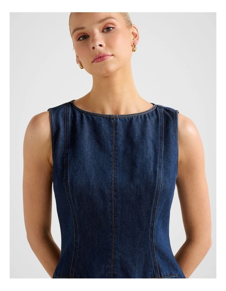 Spencer Denim Mini Dress in Blue image 4