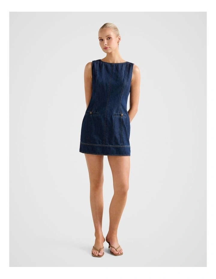 Spencer Denim Mini Dress in Blue image 5