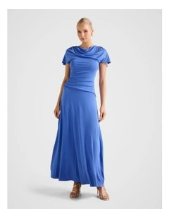 Gemini High Neck Jersey Maxi Dress in Blue