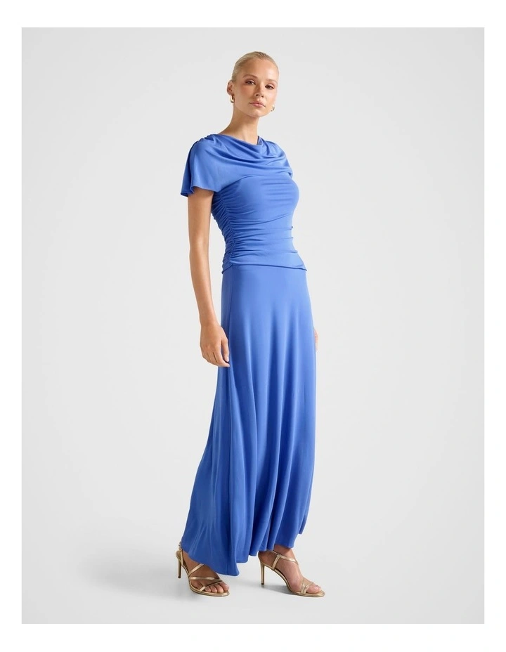 Gemini High Neck Jersey Maxi Dress in Blue image 3