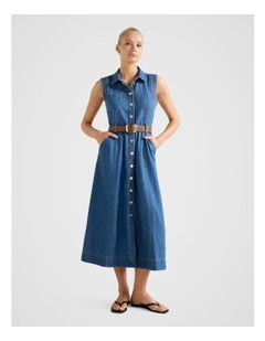 Annalee Sleeveless Shirt Dress in Blue
