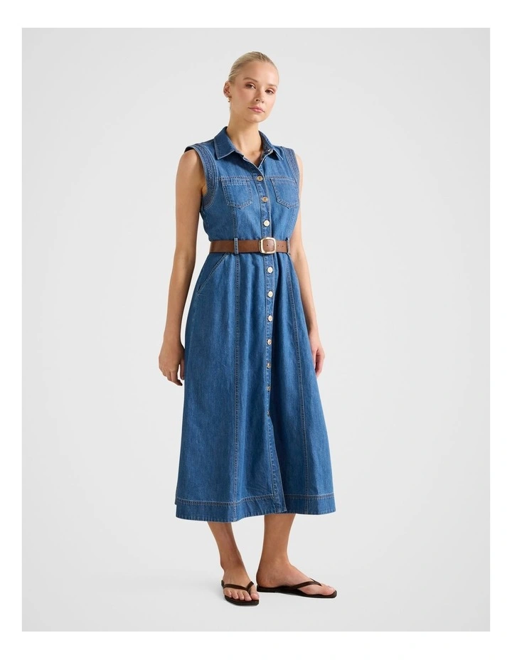 Annalee Sleeveless Shirt Dress in Blue image 3