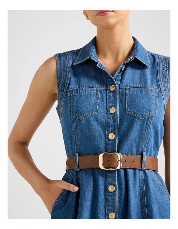 Annalee Sleeveless Shirt Dress in Blue image 4