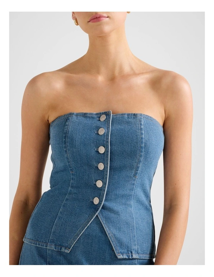 Clarissa Denim Bandeau Top in Blue image 4