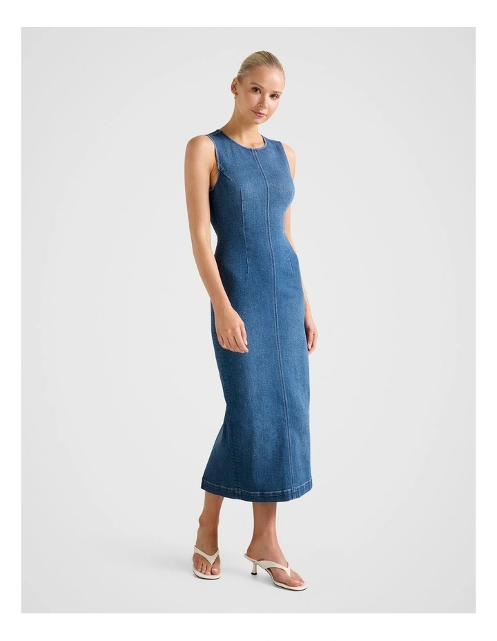 Tara Denim Midi Dress in Blue image 3