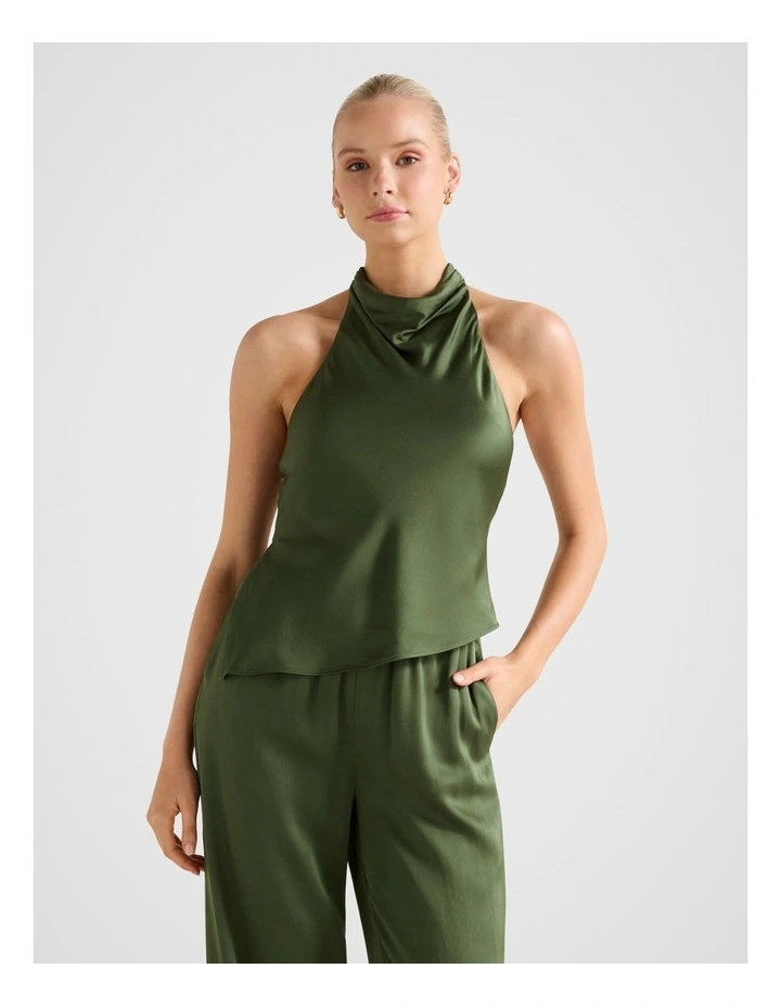 Skyler Halter Neck Satin Top in Green image 1
