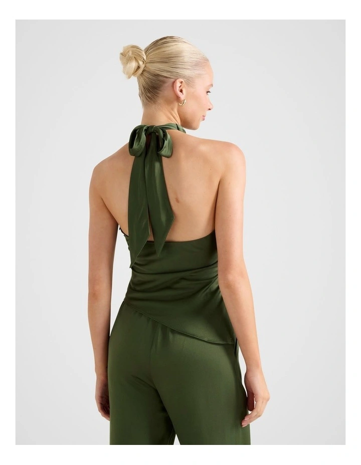 Skyler Halter Neck Satin Top in Green image 2