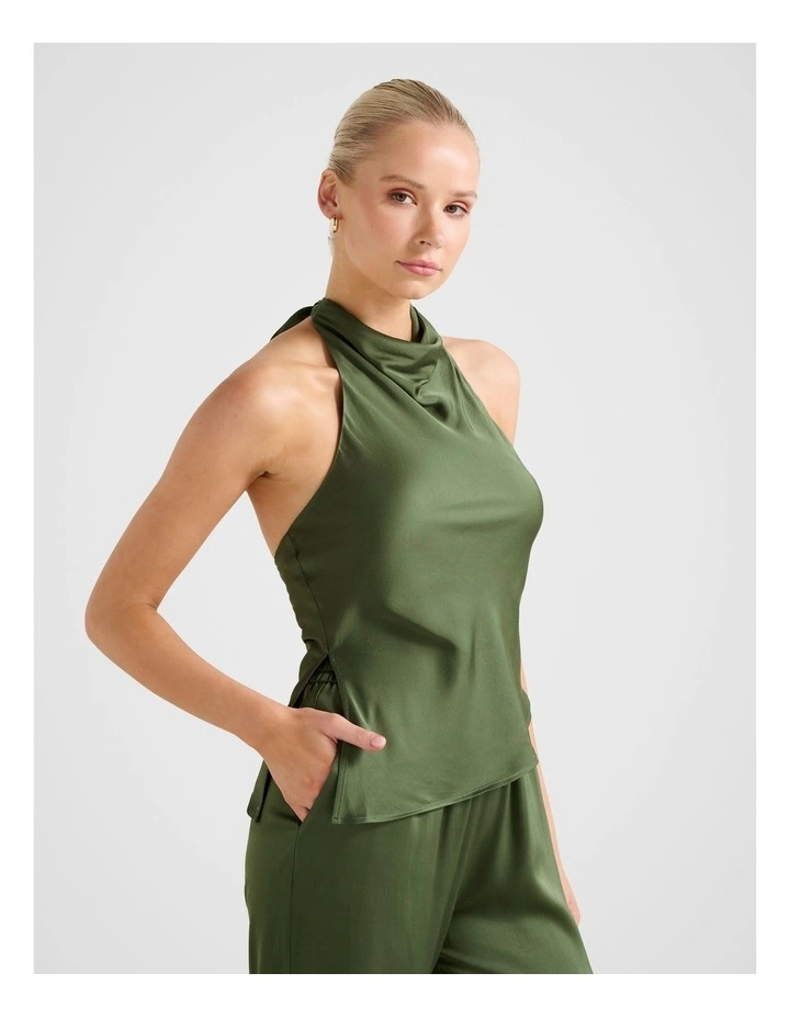 Skyler Halter Neck Satin Top in Green image 3