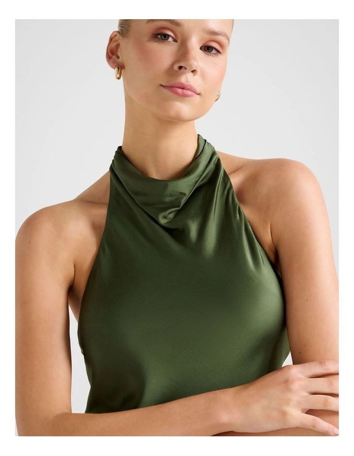 Skyler Halter Neck Satin Top in Green image 4