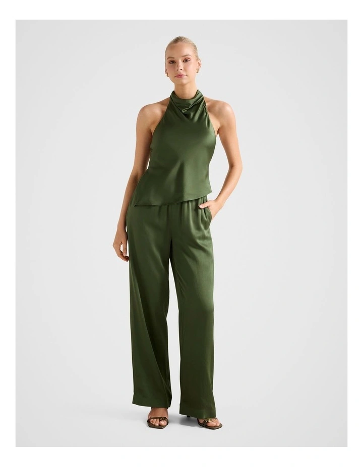 Skyler Halter Neck Satin Top in Green image 5