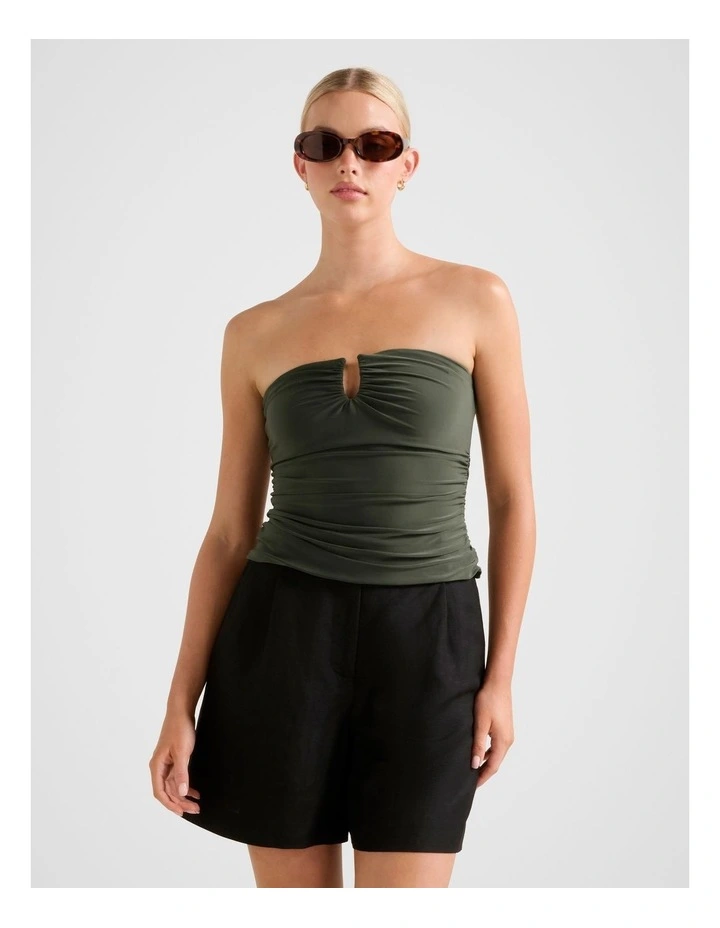 Greta Gathered U-Bandeau Neck Top in Green image 1