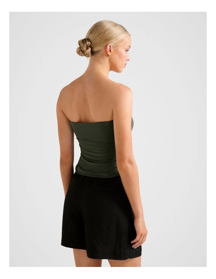 Greta Gathered U-Bandeau Neck Top in Green image 2