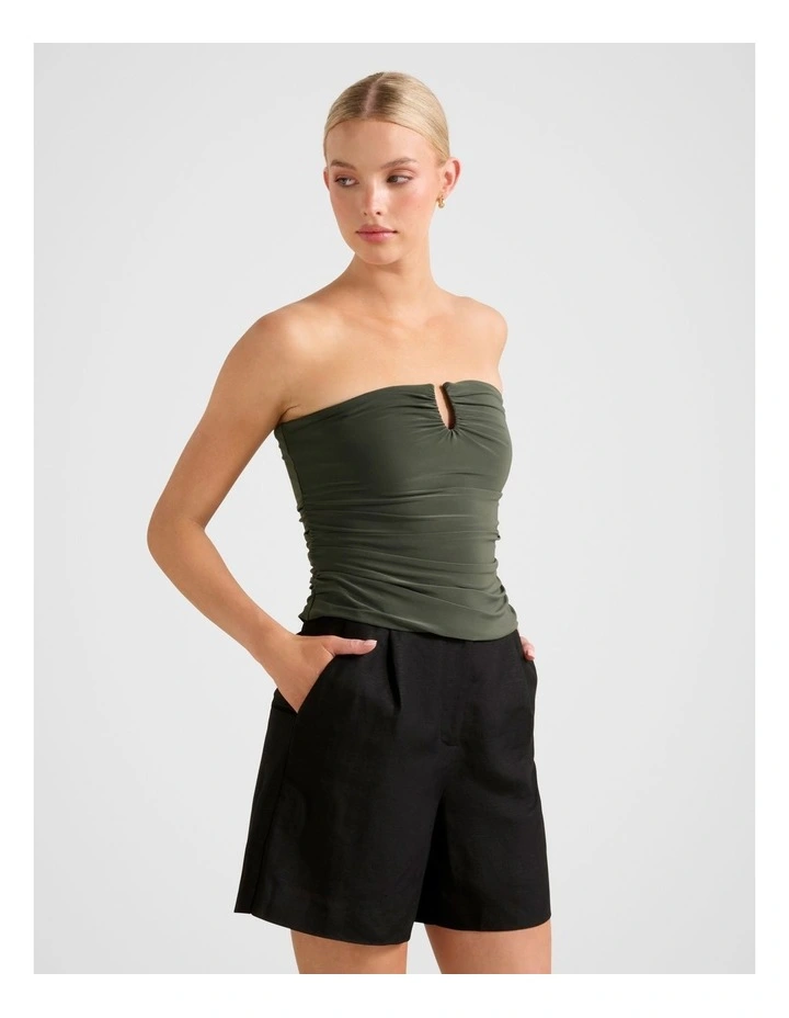 Greta Gathered U-Bandeau Neck Top in Green image 3