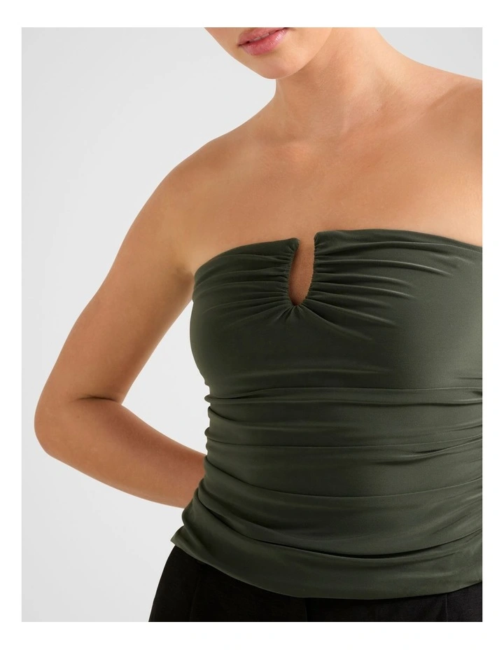 Greta Gathered U-Bandeau Neck Top in Green image 4