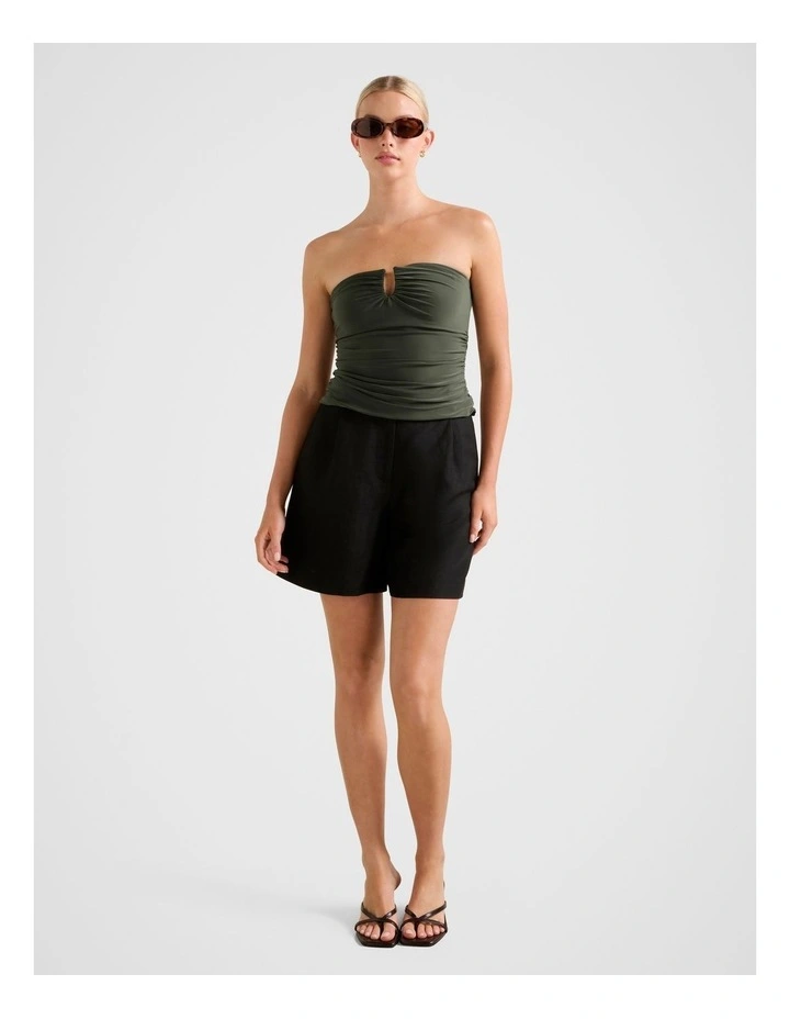 Greta Gathered U-Bandeau Neck Top in Green image 5