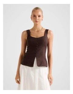 Cinzia Trim Detail Top in Brown