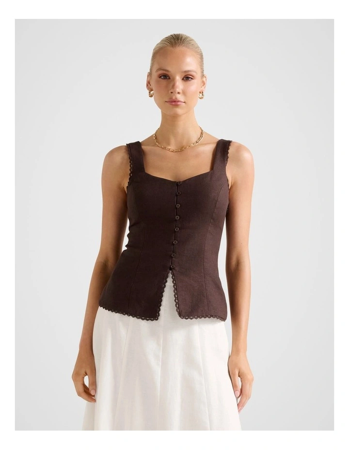Cinzia Trim Detail Top in Brown image 1