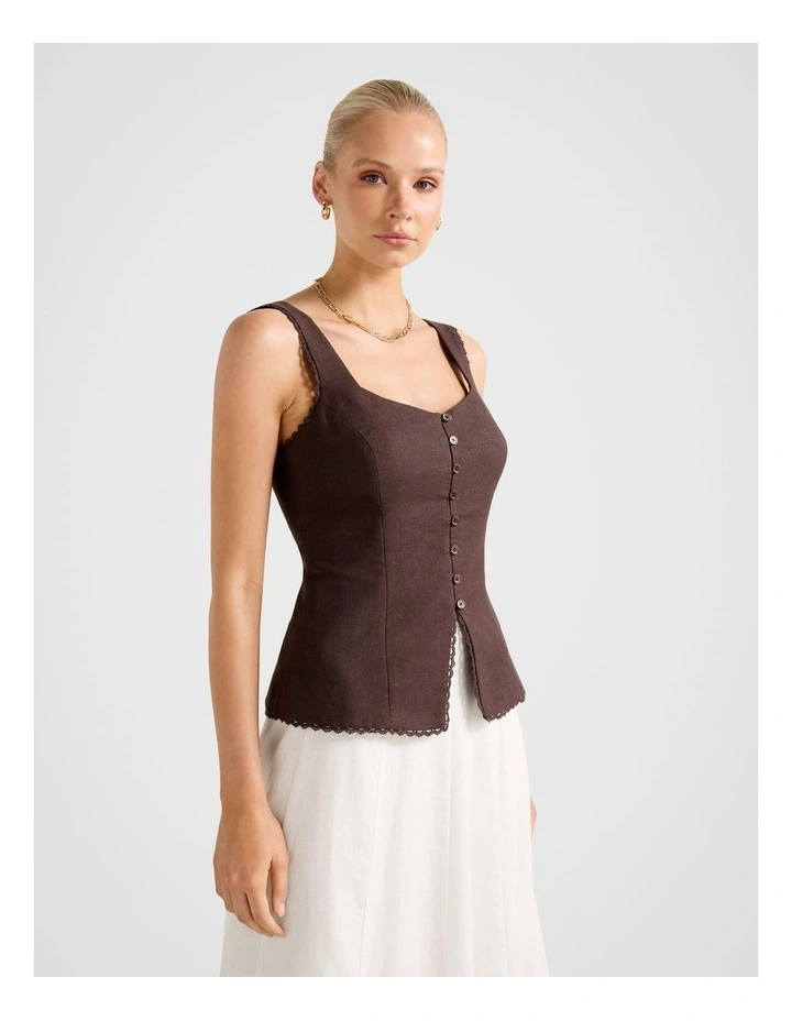 Cinzia Trim Detail Top in Brown image 3