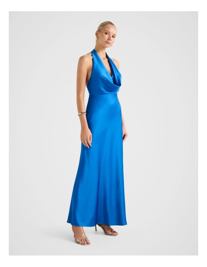Becca Halter Neck Satin Gown in Blue image 3