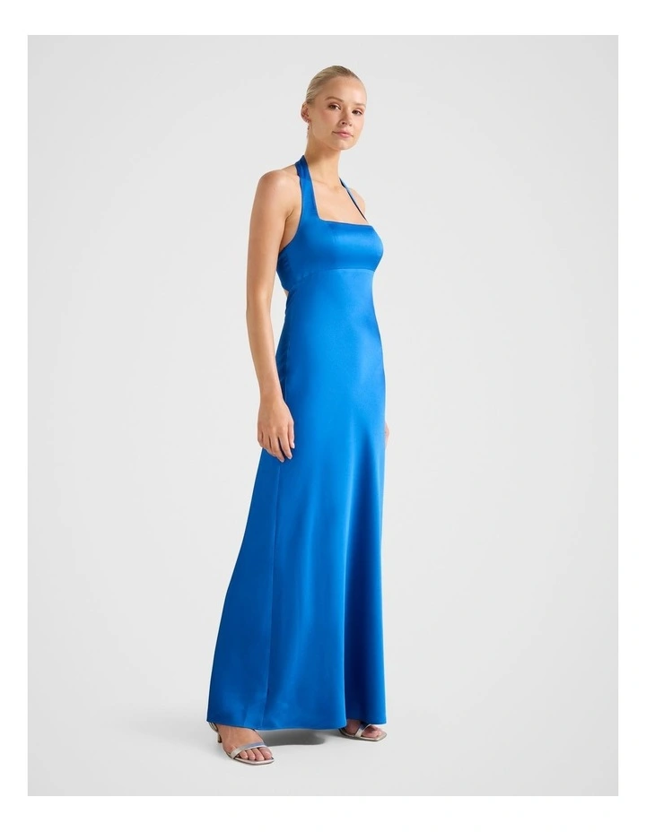 April Open Back Satin Maxi Dress in Blue image 3