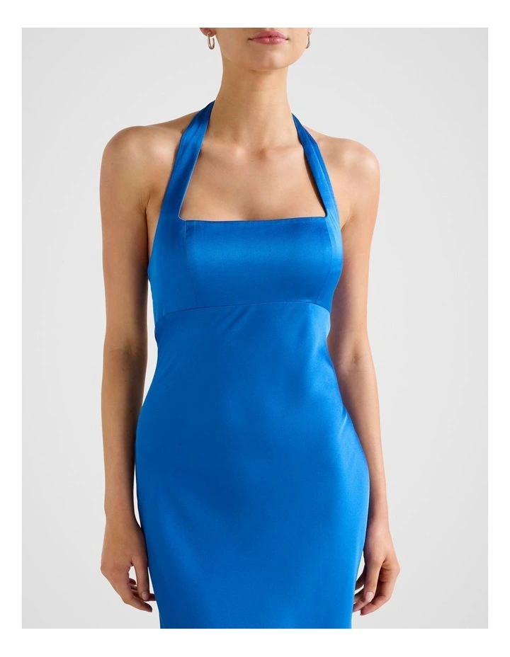 April Open Back Satin Maxi Dress in Blue image 4