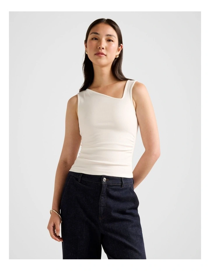 Fleur Asymmetric Neck Tank Top in White image 1