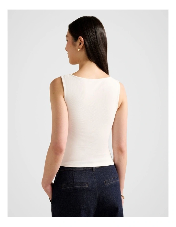 Fleur Asymmetric Neck Tank Top in White image 2