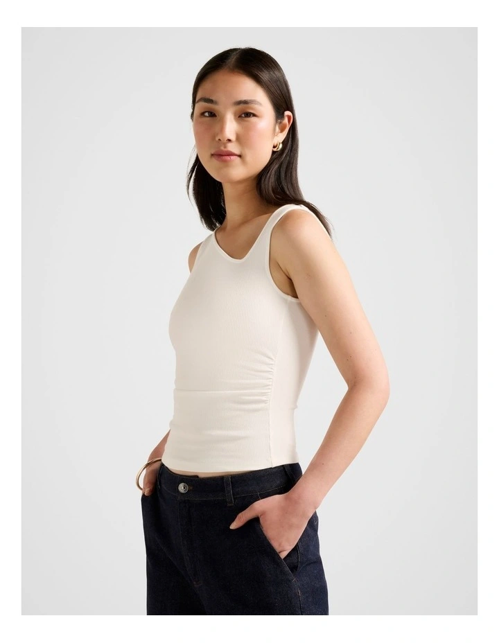 Fleur Asymmetric Neck Tank Top in White image 3