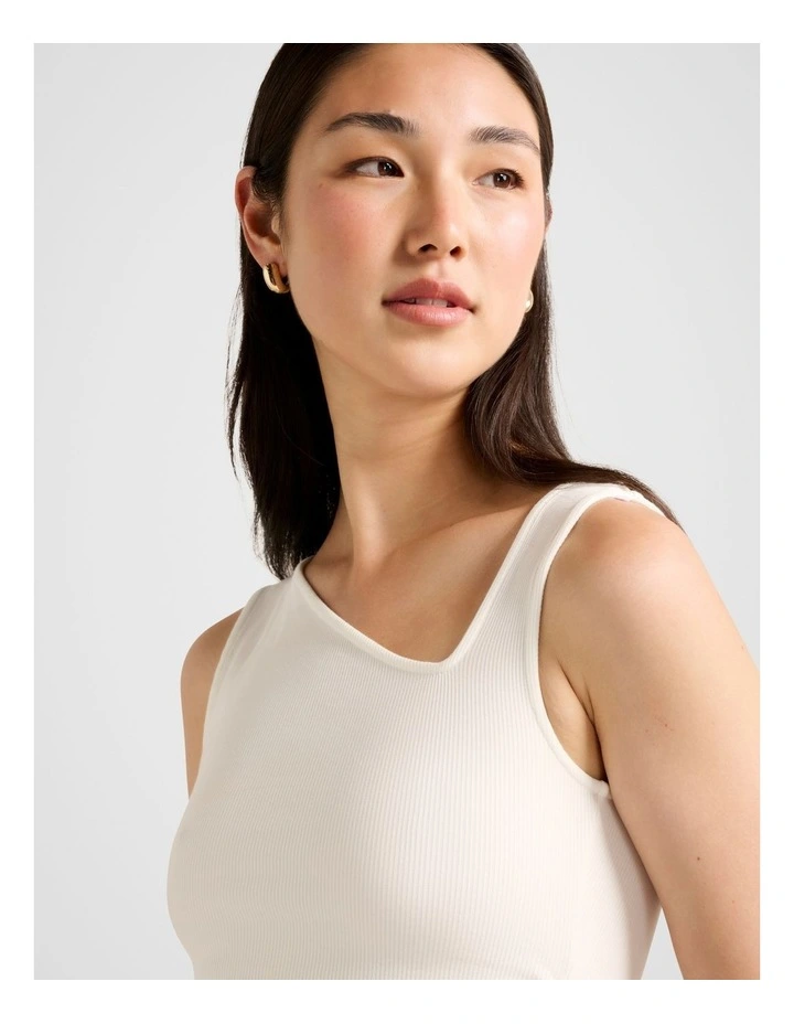 Fleur Asymmetric Neck Tank Top in White image 4