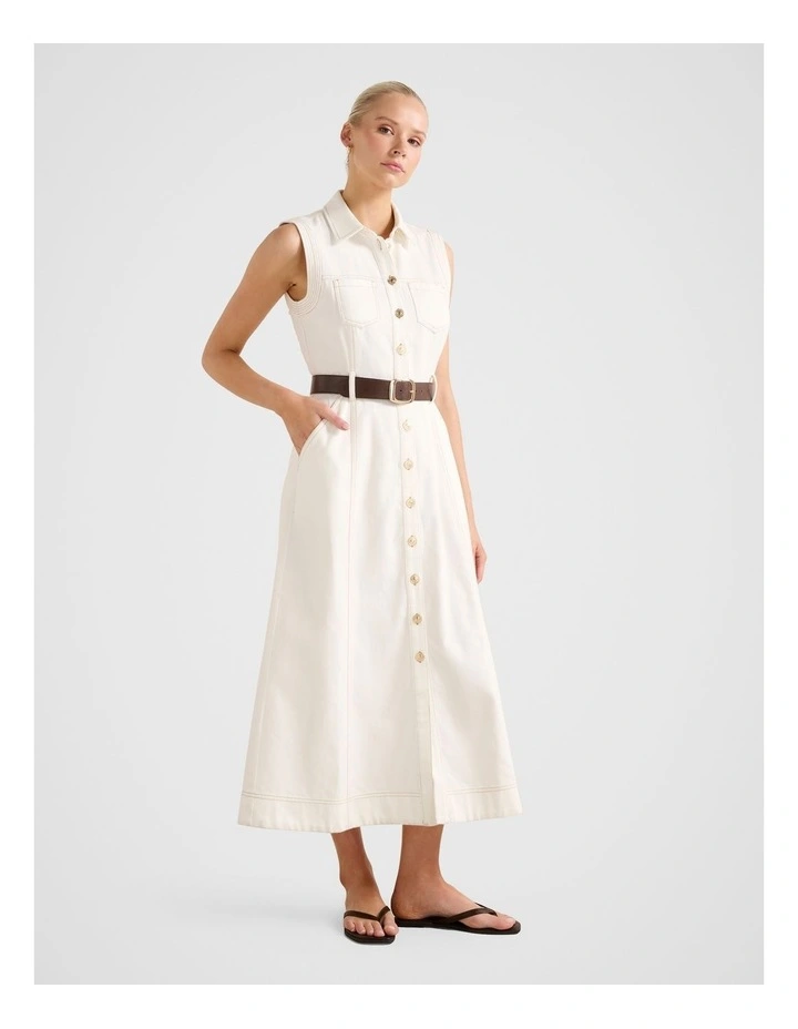 Annalee Sleeveless Shirt Dress in White image 3