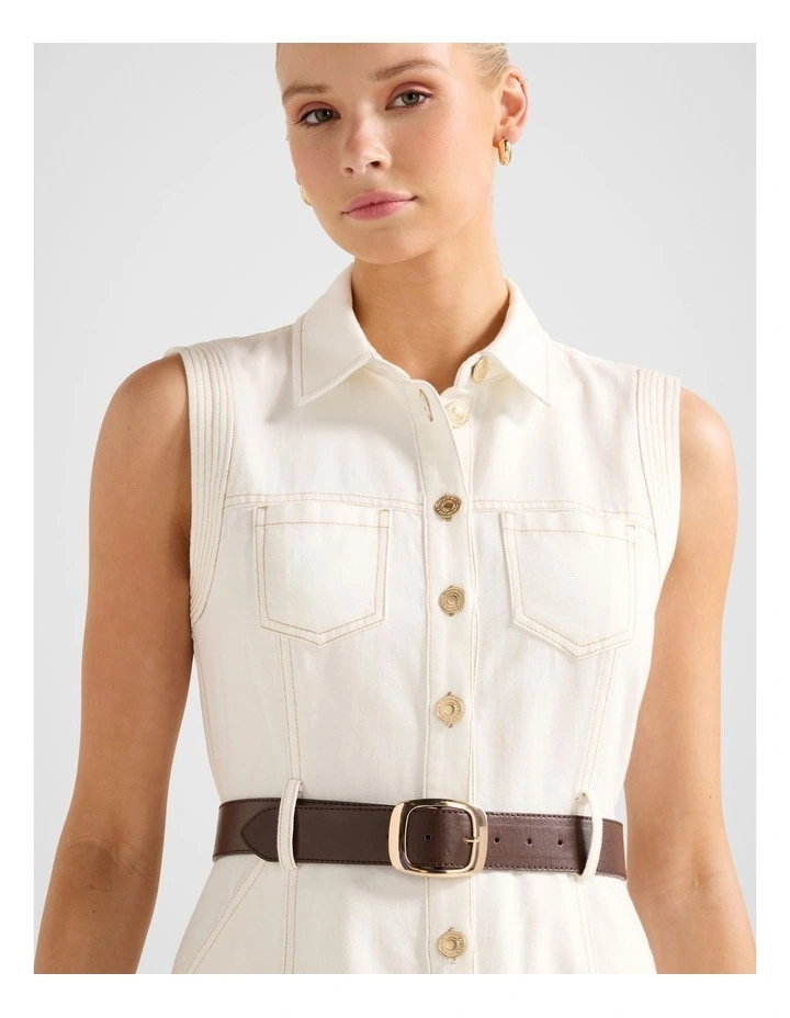 Annalee Sleeveless Shirt Dress in White image 4