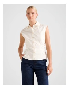 Nova Ruched Collared Top in White