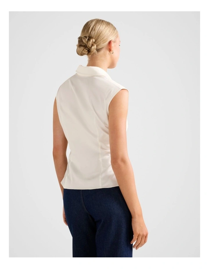 Nova Ruched Collared Top in White image 2