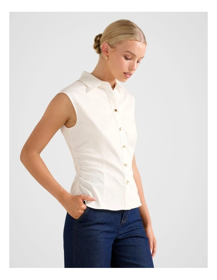 Nova Ruched Collared Top in White image 3