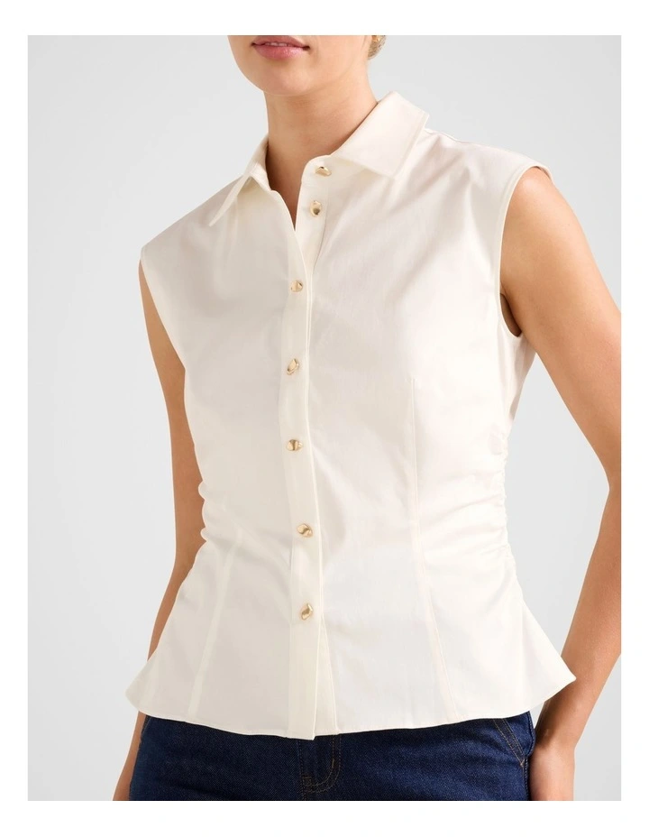 Nova Ruched Collared Top in White image 4